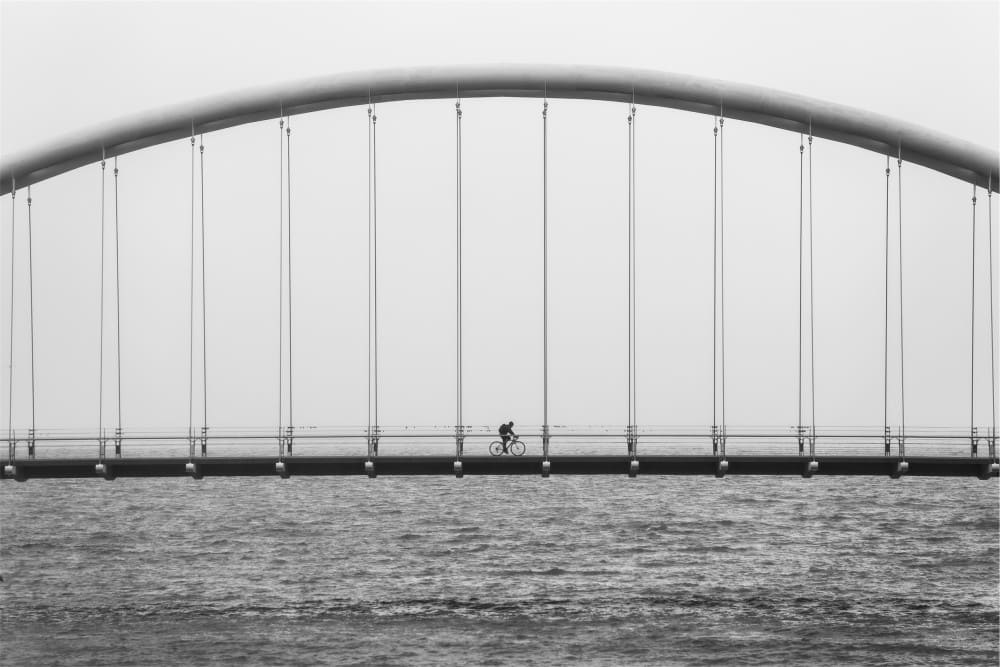 Public Domain Images – Bicycle Bridge Black White River